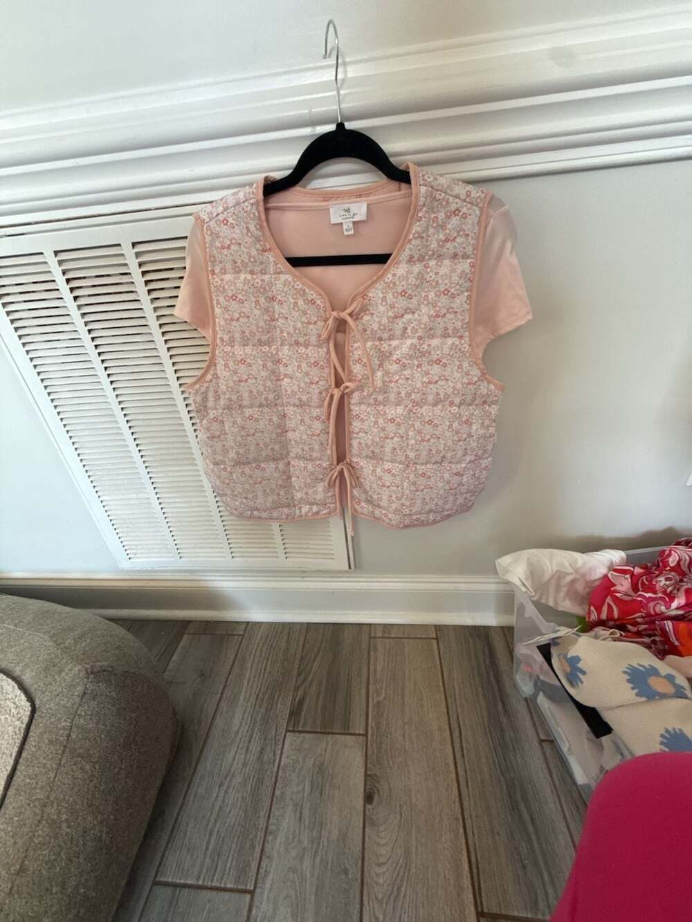 Stoosh Floral Peach Quilted Lace-Up Vest